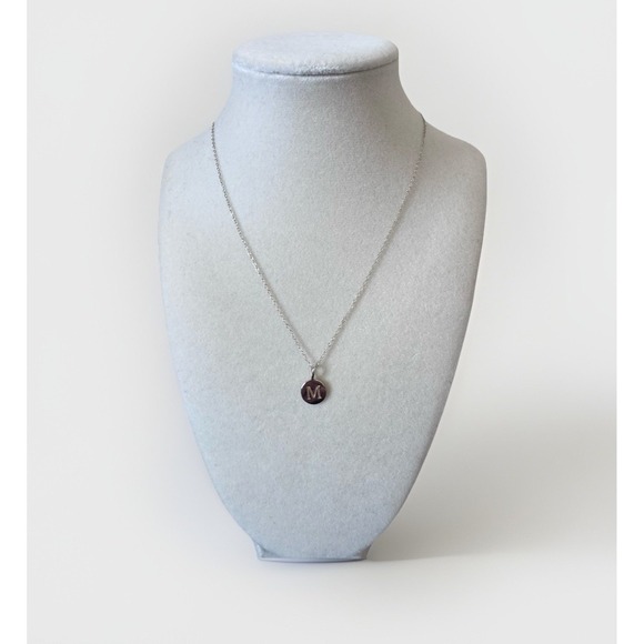 925 Sterling Silver Round Initial Letter M Pendant Necklace 18" Inch Adjustable - Picture 1 of 4